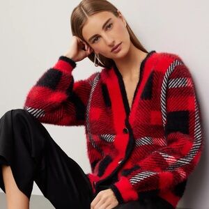 English Factory cardigan. Red and black. Sliver buttons. Size XS, fits like S